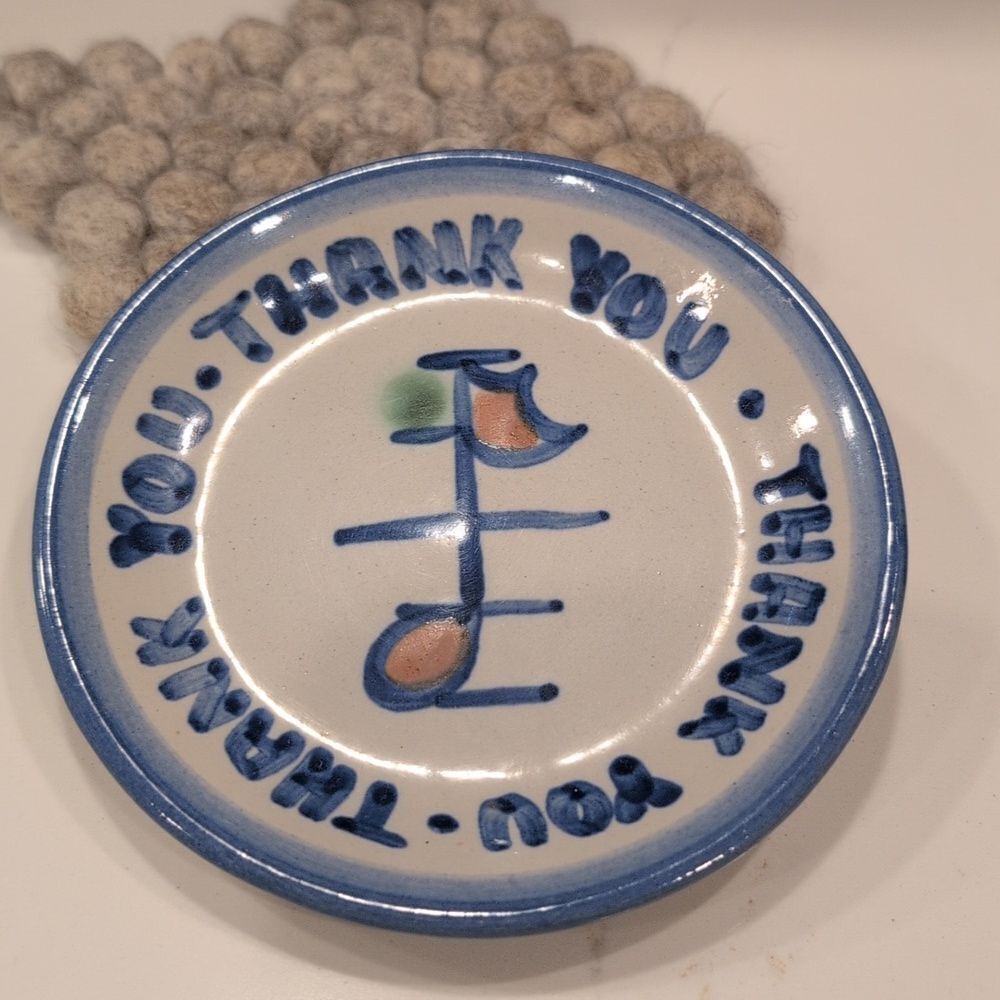 M. A. Hadley Musical Note Thank You Trinket Dish Ceramic Coaster Plate Whimsy